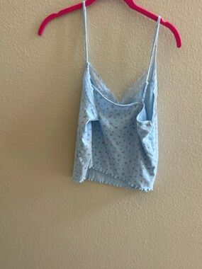 Light Blue Floral Lace-Trim Camisole Top